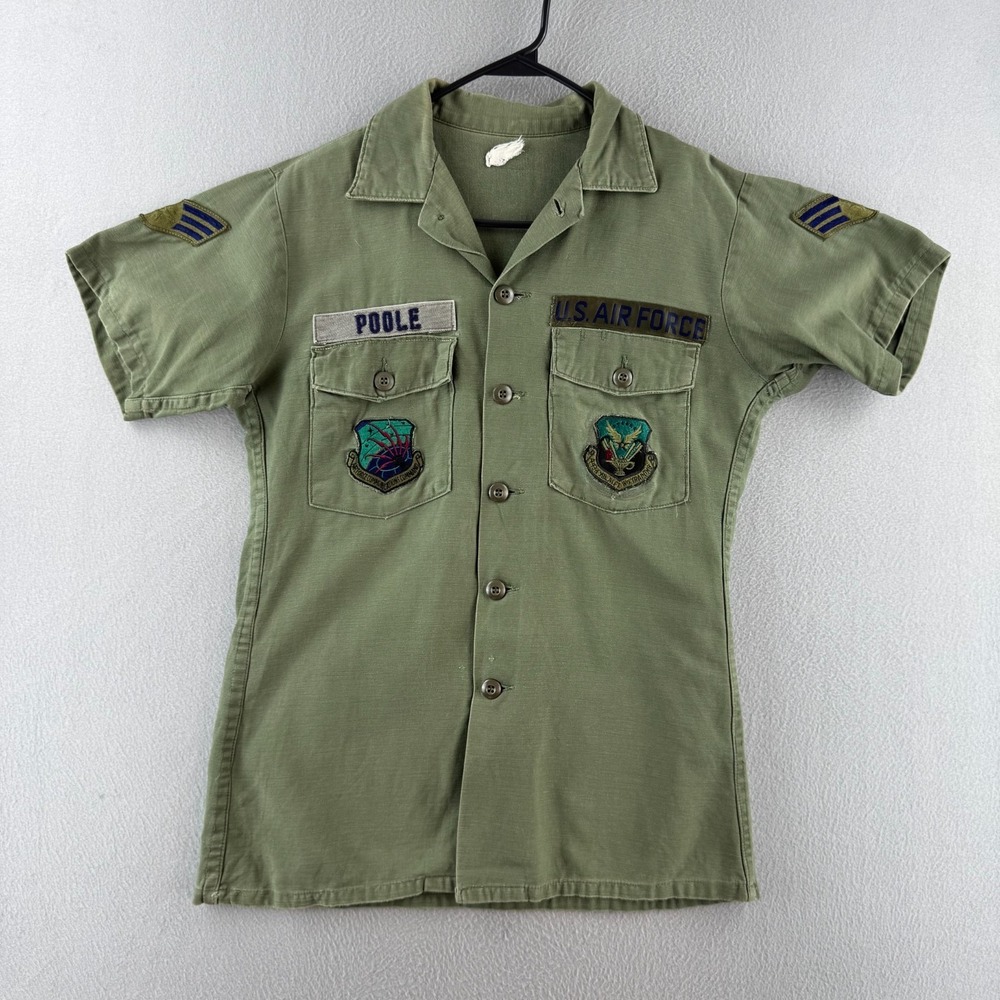 Vintage OG-107 Field Utility Shirt Mens Medium 21x29 60s Veitnam War Patches